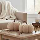LampLust Plush Pumpkin Decor, Pack of 2, Sand Faux Pumpkins for Table Centerpiece, Neutral Rustic Farmhouse Spring Decor for Shelves, Mantels, Counter and Elegant Home Accent
