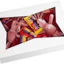 SOROO 14-Pack 10inch White Pastry Bakery Cookie Box,10x7.75x2.5inch Large Donuts,Muffins,Cookies Boxes with PVC Window - Auto-Pop up Paper Box Nature Cardboard Take Out Container,Pack of 14