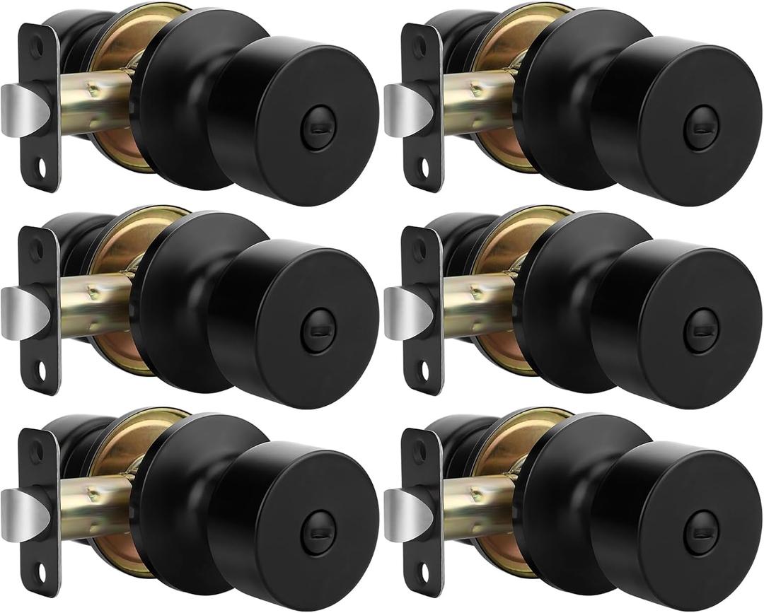 Goldenwarm Black Door Knobs Interior, Privacy Door Knob Black Door Knobs Interior Bulk Matte Black Privacy Door Knobs for Bedroom or Bathroom (6 Pack)