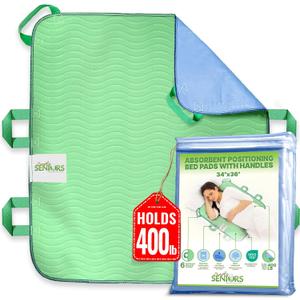 Absorbent Positioning Bed Pads for Elderly with Handles 34"x36"- Washable Waterproof Incontinence Draw Sheets - Reusable Bed Mobility Under Pads for Seniors Disabled & Bedridden Patients - Fast-Drying
