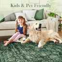 LIVEBOX Non-Slip 9 X 12 Area Rug, Washable Dark Green Rugs for Living Room, Soft Vintage Floral Boho Rugs for Bedroom, Non-Shedding Large Area Rug for Dining Room, Home Office, Dark Green