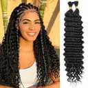 Deep Wave Bulk Human Hair 100% Unprocessed Brazilian Virgin Human Hair Extensions Bundles for Braiding Hair Wet and Wave Micro Human Hair (1Pack-2PCS, 18inch, Natural Black)