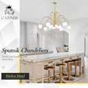 CATINER Large Sputnik Chandeliers 12 Lights Modern Gold Chandelier for High Ceiling L52” Mid Century Ceiling Pendant Light Fixtures with Milk Glass Globe Shades for Living Dining Room Foyer Staircase