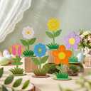 54 Pcs DIY Wooden Flowers Painting Craft Kit Mother's Day Crafts 30 Paint Your Own Wood Flowers Cutout Slices with 24 Colored Pens for Spring Party Activities Art Projects Gifts