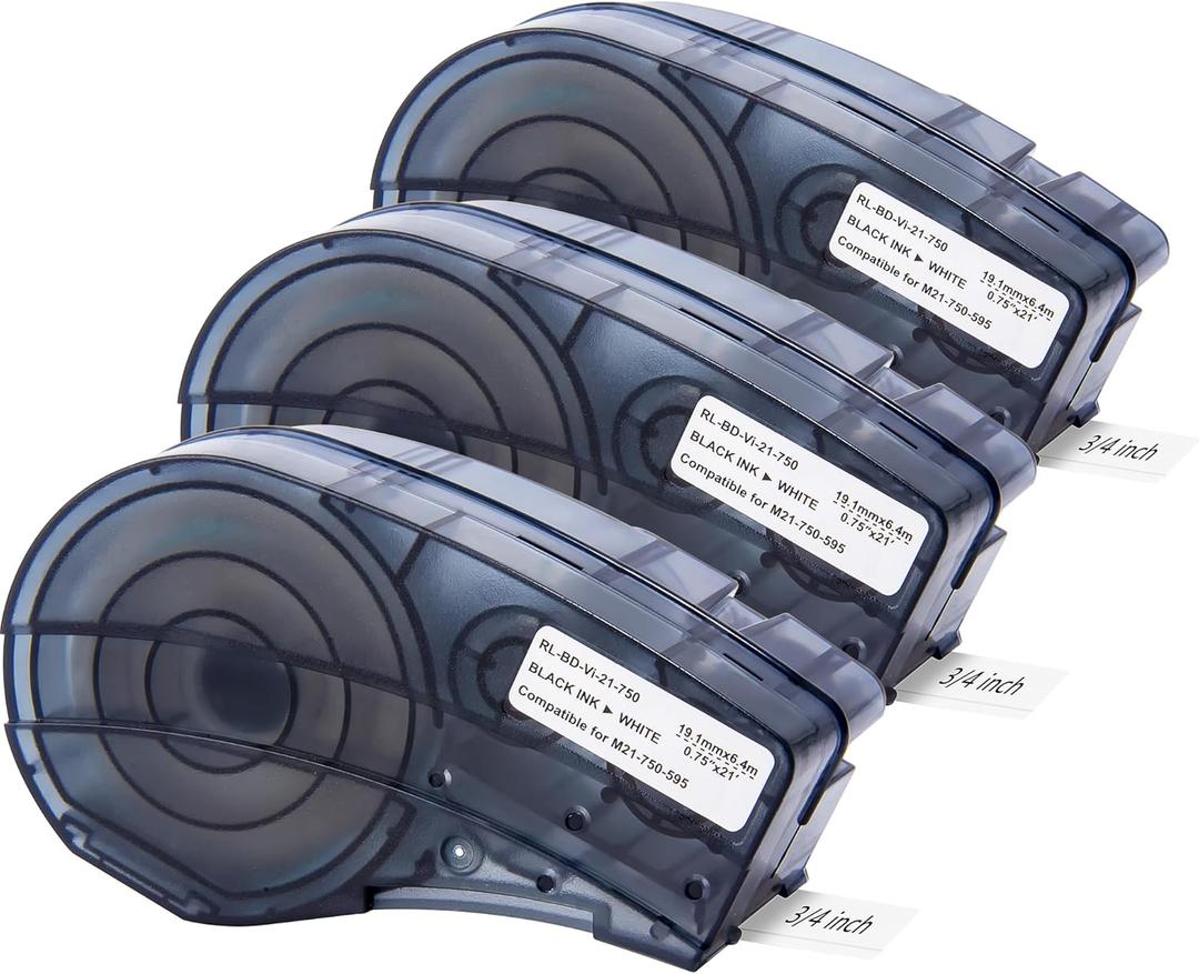 Compatible with M21-750-595-WT Vinyl Label Tape Replacement for M21-750-595 Black on White 3/4 Inch Tape, 0.75" x 21', 19.1mm x 6.4m, 3 Pack, Not Compatible with M210 and M211