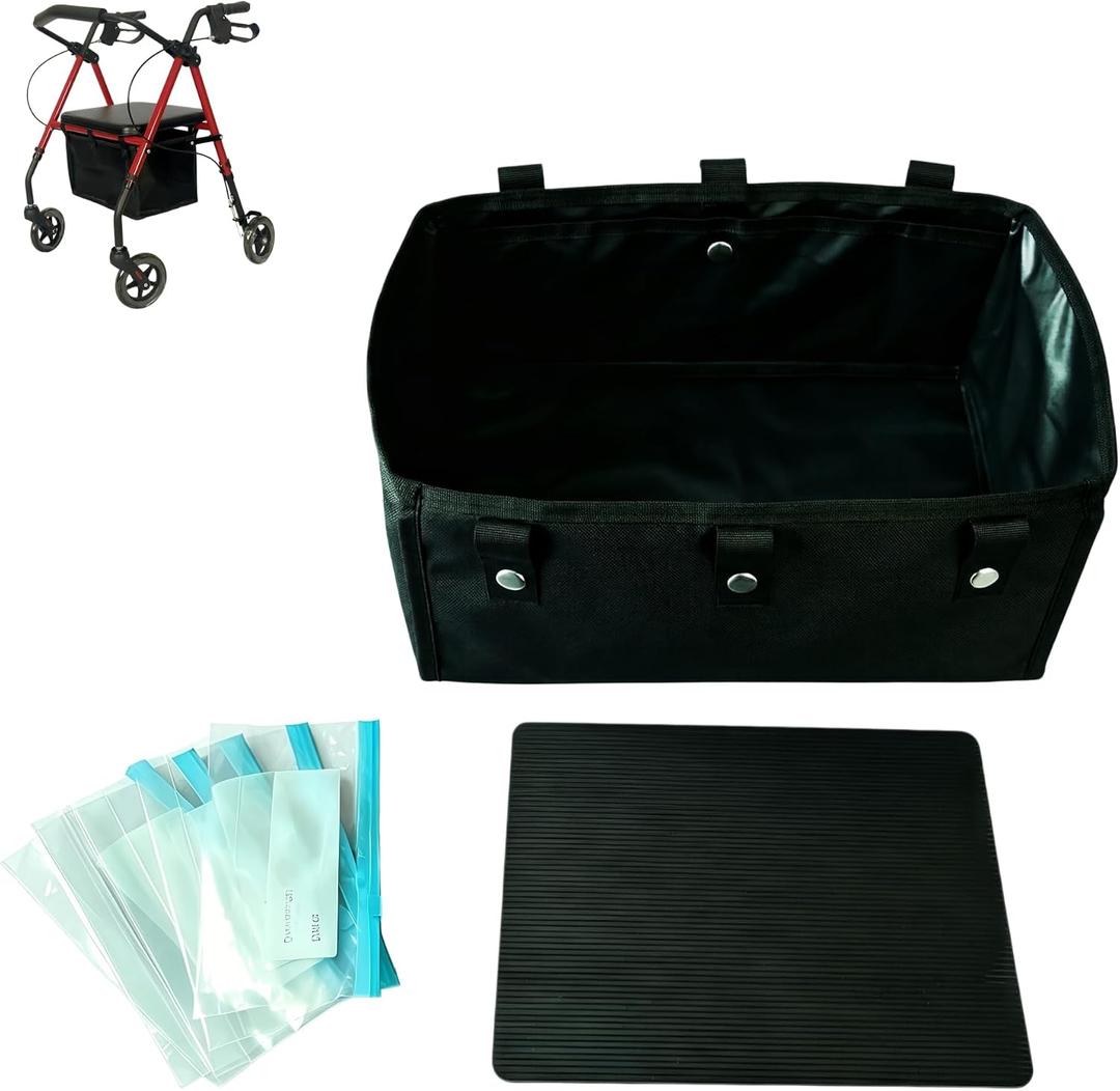 Under Seat Rollator Bag with Removable Hard Bottom | Anti-Sagging Walker Basket for 4 Wheels Rollator | Walker Accessories for Seniors, Storage Ipad, Books and Essentials(L)