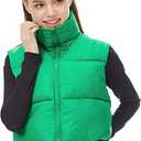 HAOZHIYU Women's Winter Outerwear Vests Crop Puffer Vest Lightweight Sleeveless Padded High Stand Collar Jacket (Green, M)