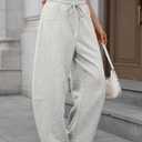 ELLEVEN Women's Cotton Barrel Leg Sweatpants with Elastic Waist, Drawstring, and Pockets  Casual Baggy Joggers (L)