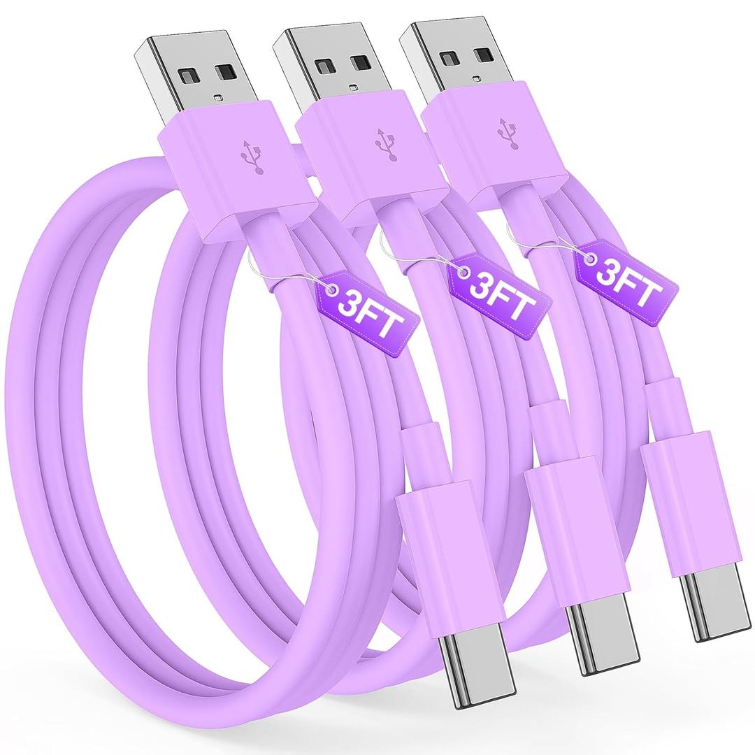 Essri Car CarPlay Cable for iPhone 17, 16, 15 USB C Charger Cord, 3-Pack 3FT USB A to USB C Charging Cable for Apple iPhone 17/17 Pro/Air/16e/16/15 Pro Max/Plus Cord, for iPad Pro/Air,Purple