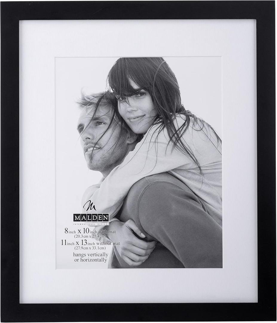 Malden 11x13 Matted Picture Frame - Made to Display Pictures 8x10 with Mat, or 11x13 without Mat - Black