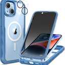 seacosmo for iPhone 14 Plus Case, Full Body Bumper with Built-in 9H Tempered Glass Privacy Screen and Camera Lens Protector, Compatible with MagSafe, Shockproof 14 Plus Phone Case, 6.7", Blue