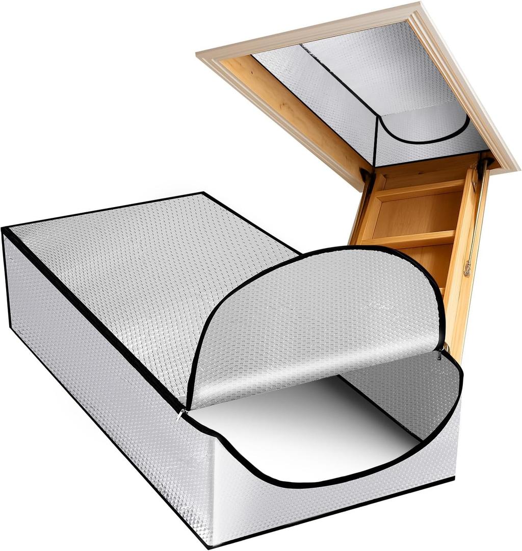Attic Stairway Insulation Cover, Premium Energy Saving Attic Door Tent for Pull Down Stairs with Heavy-Duty Zipper, Fits 25" x 54" Opening, Easy Staple-On Install