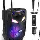 Pyle Portable Bluetooth PA Speaker System-800W 12 Indoor/Outdoor Bluetooth Speaker Portable PA System-Party Lights, USB SD Card Reader,FM Radio, Rolling Wheels-Wireless microphone,Remote- PPHP121WMB