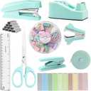 Green Office Supplies, Teal Desk Accessories Kit for Women Gift, Tape Dispenser, Stapler with Remover, Scissors, 1000 Staples, Tacks Clips, Ruler, Sticky Notes, Index Tabs(Mint Green)
