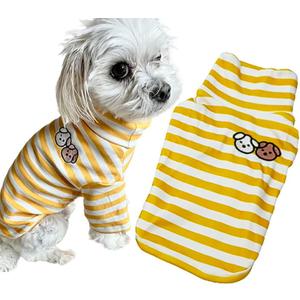 Turtleneck Dog Shirt Cute Doggie Embroidery Super Soft Dog Sweatshirt Stretchy Striped Puppy Pullover for Cats Small Medium Large Dogs(X-Large, Yellow Striped)