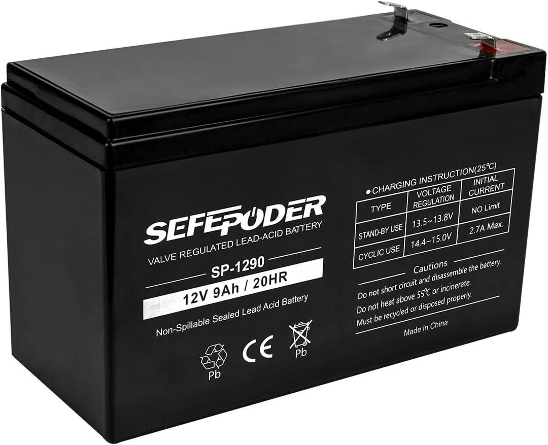 SEFEPODER 12V 9Ah Rechargeable Sealed Lead Acid Battery (F2 Terminals)