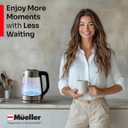 Mueller Rapid Boil Electric Kettle 1.8L  Borosilicate Glass & Stainless Steel  BPA-Free Tea Kettle, LED Light, Auto Shut-Off, Boil Dry Protection Water Heater  Fast Heating, Kitchen Appliances (Silver)