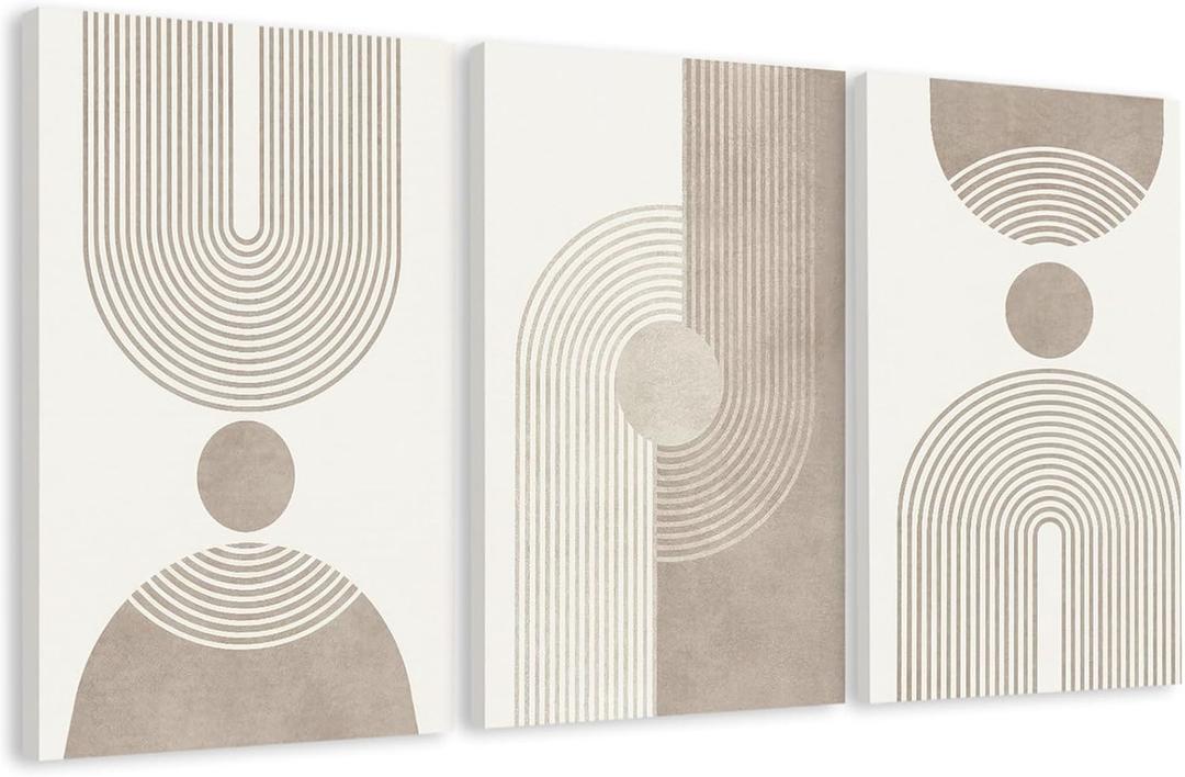 EJPFOGV Triptych Abstract Geometric Wrapped Canvas Wall Art 24x36 Inches x3 | Wooden Frame, UV-Resistant Ink, Giclée Printing Process, Pre-Installed Hooks Make It Easy To Hang Home Or Office Wall Decor