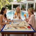 Blue Coastal Beach Mahjong Mat 31.5 x 31.5 in, Beach Gifts for Women, Coral Non-Slip Noise Reduction Mahjong Table Cover Accessories Supplies for Dominoes Poker Card Board and Tile Games Gifts