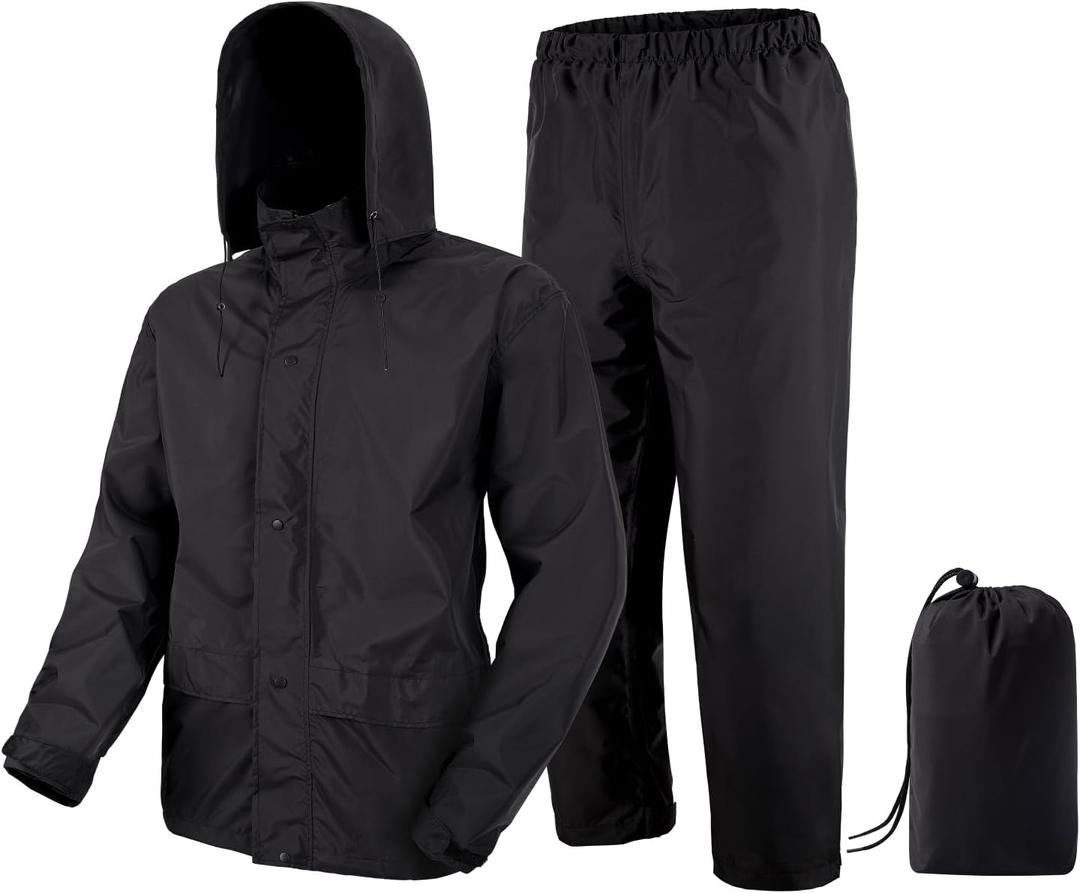 Rain Suit, Rain Gear for Men Waterproof, Camo Rain Jacket, Lightweight Rain Coat (XX-Large, Black)