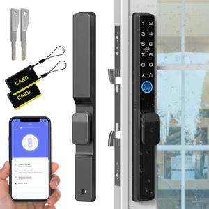 Sliding Door Smart Lock, Eseesmart Sliding Glass Door Lock with Fingerprint, Smart Mortise Lock with APP IC Card Code Keys, Patio Door Double Hook 2085 Mortise Lock Set with Handle