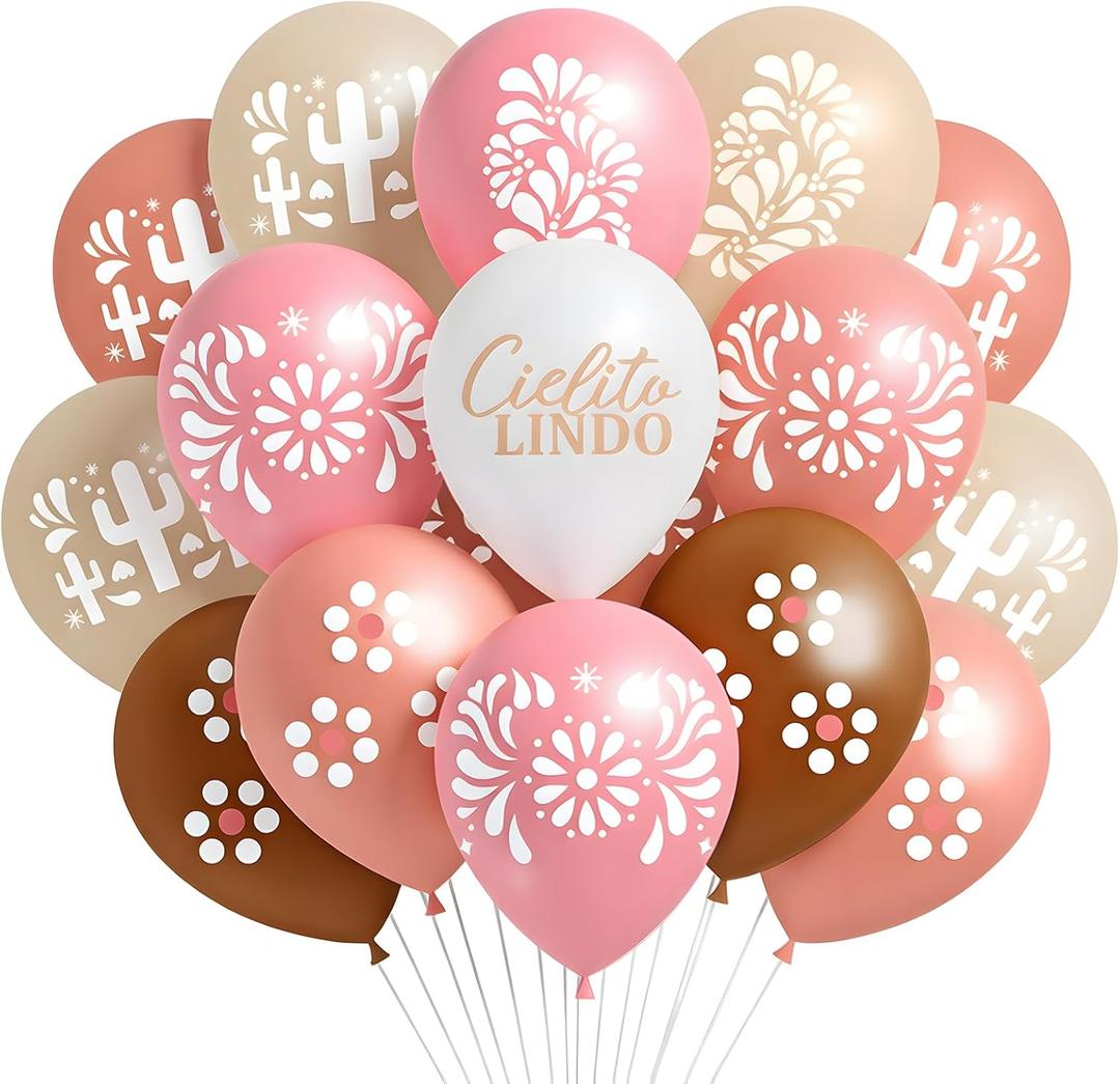 Soulchen 45 Pcs Cielito Lindo Balloons Party Decoration 12 Inch Platos De Barro Fiesta Balloons Mexican Talavera Party Decor for Wedding Birthday Baby Shower Bridal Engagement Supplies(Dusty Pink)