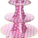Honeydak 3 Tier Pink Polka Dot Party Cupcake Stand Decorations Pink and White Dots Theme Cupcake Holder Decorations Dessert Tower for Mouse Party Birthday Supplies