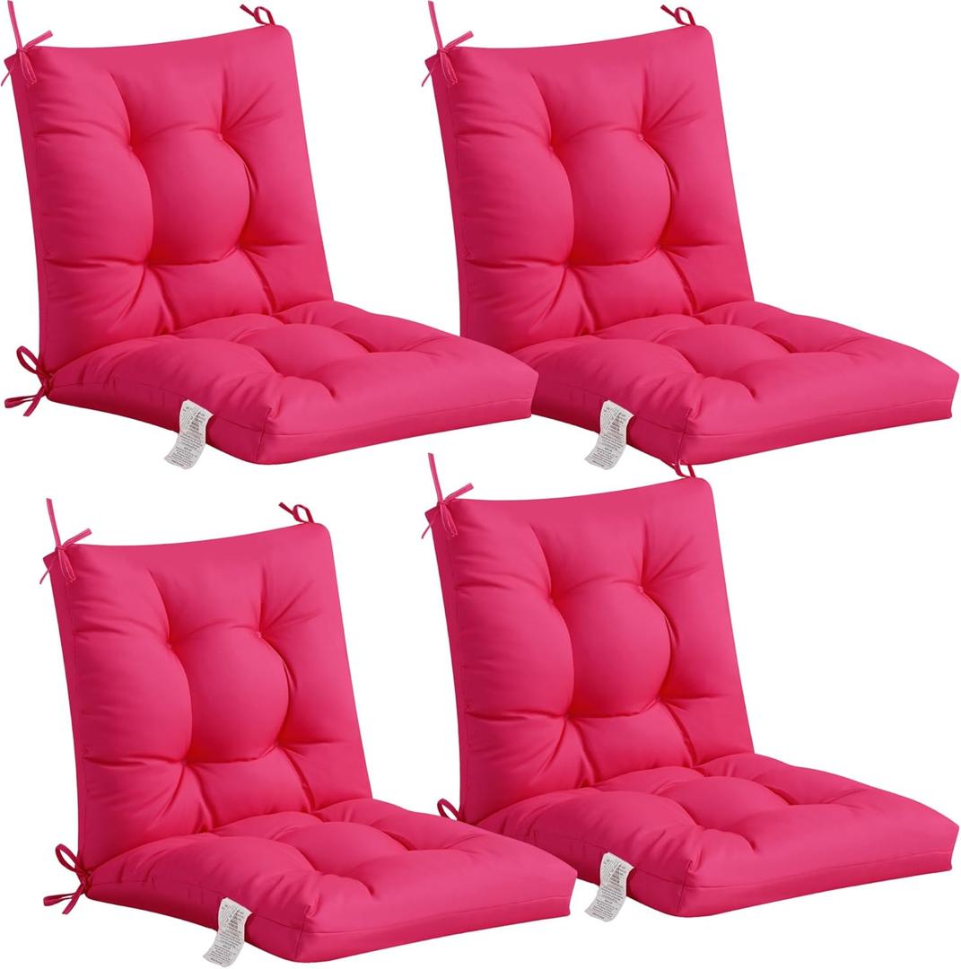 ADLIVWYD Seat & Back Combined Outdoor Chair Cushion, Set of 4, Comfort Tufted Replacement Dining Chair Cushion with Ties for Patio Furniture, 40x20x4 inches (Pink) 
