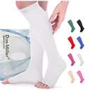 Doc Miller Open Toe Compression Socks for Women & Men 15–20 mmHg, Knee High Calf Support Sleeves, Graduated Stockings for Swelling Recovery, Circulation, 1 Pair, Size Large Regular