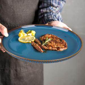CSYY 2 Pack Large Dinner Plates, 10.5 Inch Blue Porcelain Salad Plates Round Ceramic Serving Dining Plate Set for Dinner Pasta Fruit Salad