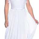 ABAO SISTER Boho Long Lace Chiffon Flutter Sleeves Dress A-Line Communion Bridesmaid Flower Girl Dresses for Girls 2-12 Years (White, M)