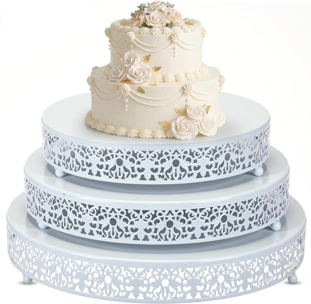 Wenqik 3 Pcs 16'' 14'' 12'' Metal White Cake Stand, Elegant Style