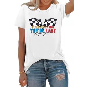 Racing Shirt Women Race Day Checkered Flag Printed Tshirt Car Race Team Lover Shirt Raceday Short Sleeve Tee Tops
