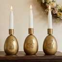DN DECONATION Easter Candle Holders Set, 3PCS Gold Egg Candle Stick Holders Easter Decorations for Taper Candles Sticks, Resin & Metal Candlestick Holder Farmhouse Table Mantel Vintage Egg Decor