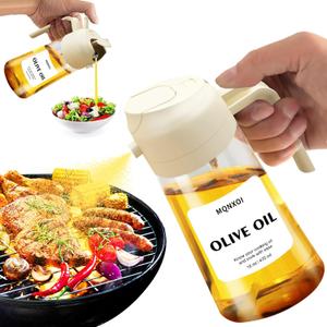 2 in 1 Glass Oil Sprayer & Dispenser,16oz/470ml Olive Cooking, Air Fryer, and Salad, for Kitchen Gadgets and Air Fryer Accessories, w/Stickers (White)