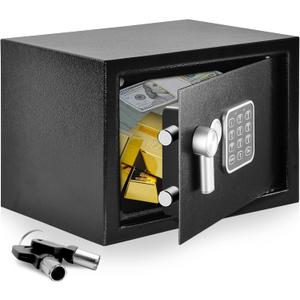 SereneLife Electronic Safe Box | Heavy Duty 13.8 x 9.8 Lockbox | Digital Keypad Code & 2 Key access | Small Money Safe for Home & Office | Secure Cash, Jewelry, Valuables | Wall & Floor Mountable