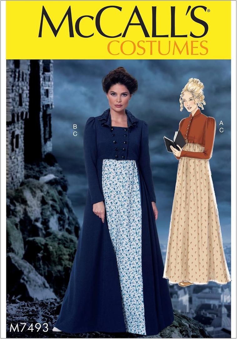 McCall's Patterns M7493 A5 Cropped Jacket, Floor-Length Coat and A-Line, Square-Neck Dress, Size 6-14 (7493)