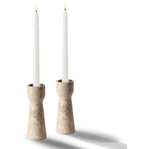 WORHE Candle Holders Italy True Natural Marble Set of 2 Pillar Taper Candlestick Holder for Home Dinning Party Wedding Modern Christmas Decor Premium Candles Stand Light Brown (WH009)