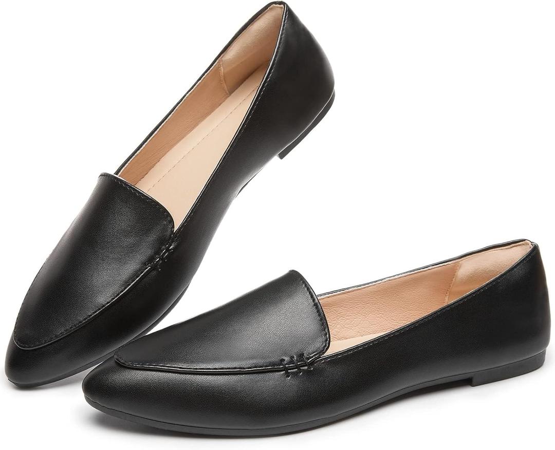 FINIWOR Loafers for Women Flats Shoes Women Pointed Toe Dress Shoes Comfortable Memory Foam Penny Loafers Slip On Shoes, Size US 9