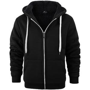 V VALANCH Men Hoodies Zip Up Sherpa Lined Sweatshirts Heavyweight Thick Warm Fleece Winter Jacket, Black, XL