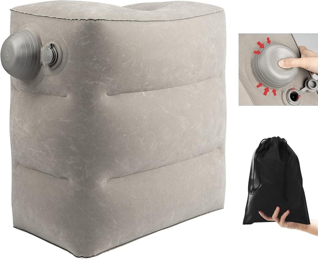 Inflatable Foot Rest for Air Travel,Airplane Travel Foot Rest Adjustable Height,Car/Airplane,Footrest Pillow with Pump for Office,Airplane,Train,Cars,Home (Grey)