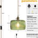 Vintage Green Glass Plug in Pendant Light with Long Cord and Switch,Retro Hanging Lamp No Hardwire Needed,Renter Friendly Swag Lighting for Kitchen Sink,Island,Reading Corner,Bedroom(NO BULB)