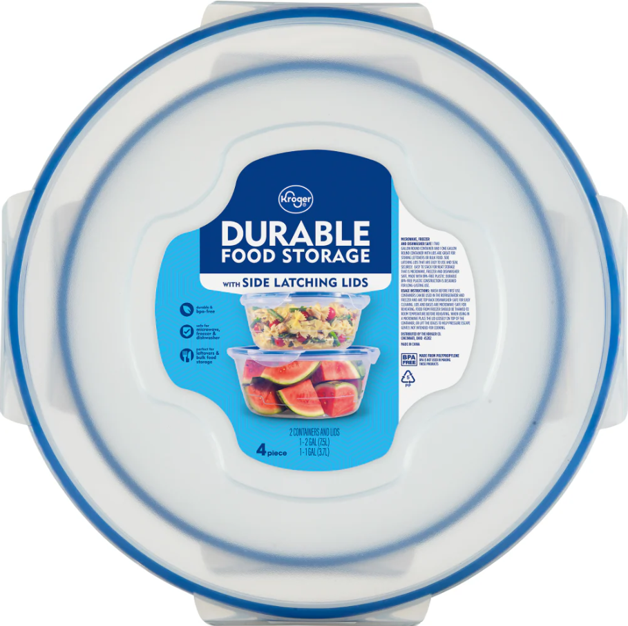 Kroger® BPA-Free Durable Plastic Food Storage Container With Lid Set 4 Pcs