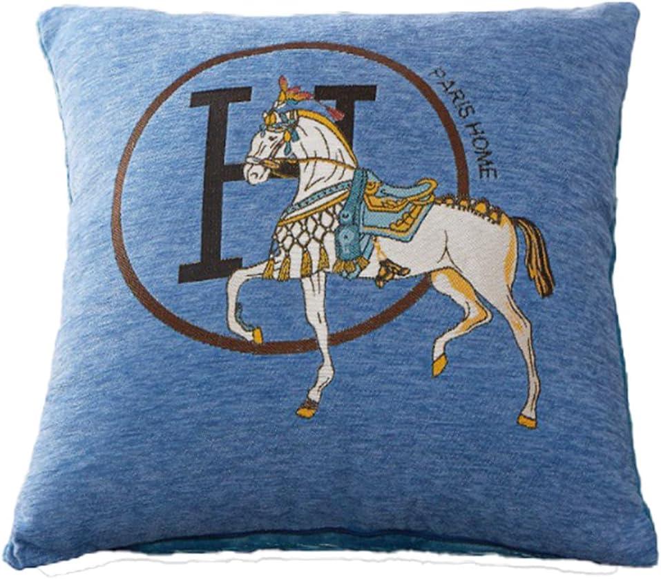 18x18'' inches Throw Pillow Cushion Covers Set Pack of 2 Pcs - Luxury Horse Embroidery Modern Style Couch Sofa Pillow Cover for Living Room Bedroom (Blue)