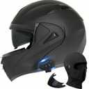 Motorcycle Bluetooth Modular Helmet, DOT Approved Dual Visor Full Face Flip Up Bluetooth Integrated Motorcycle Helmet for Adults Men and Women (Matte Black,Small)