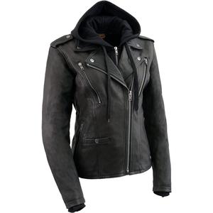 Milwaukee Leather MLL2575 Women's Black Leather Vented Motorcycle Jacket w/Removable Hoodie (2X)