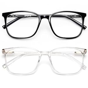 Gaoye Blue Light Blocking Glasses Women/Men, Computer Gaming Fake Eyeglasses Anti UV Ray-Spring Hinge (2 Pack, Light Black and Transparent)
