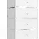 Tall Fabric Dresser for Bedroom, Vertical Storage Organizer Tower with 6 Drawers, Chest of Drawers with Bins, Steel Frame, Wood Top for Bedroom, Closet, Entryway White