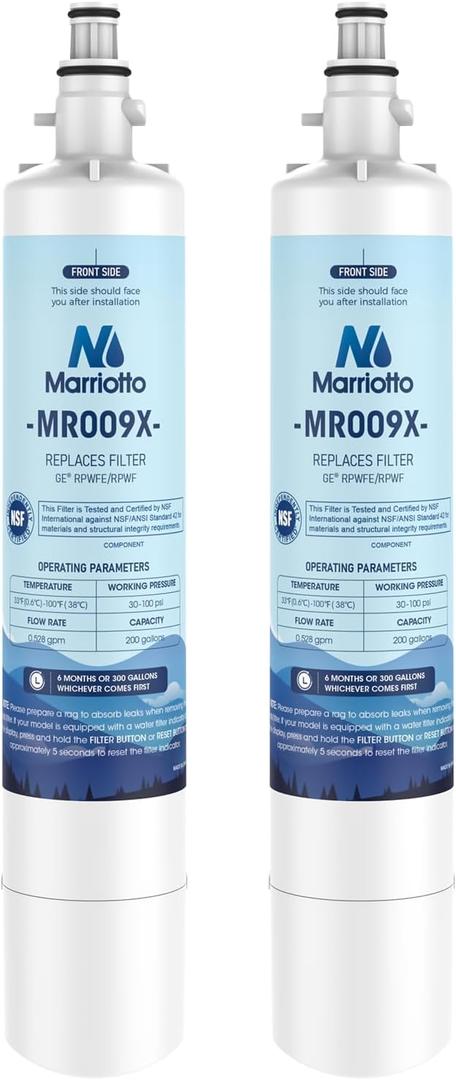MARRIOTTO Replacement for GE RPWFE, RPWF (Built-in CHIP) Refrigerator Water Filter, Compatible with GFE28GELDS, PFE28KELDS, PFE28KYNFS, GFD28GELDS, GYE22HMKES, GFE28GYNFS, GFD28GYNFS, Pack of 2