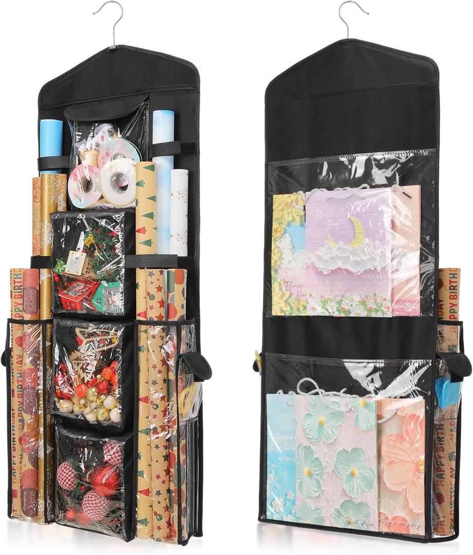 Wrapping Paper Storage, Gift Wrap Organizer Holder Double-Sided Hanging Gift Bag Storage Organizer (Black)